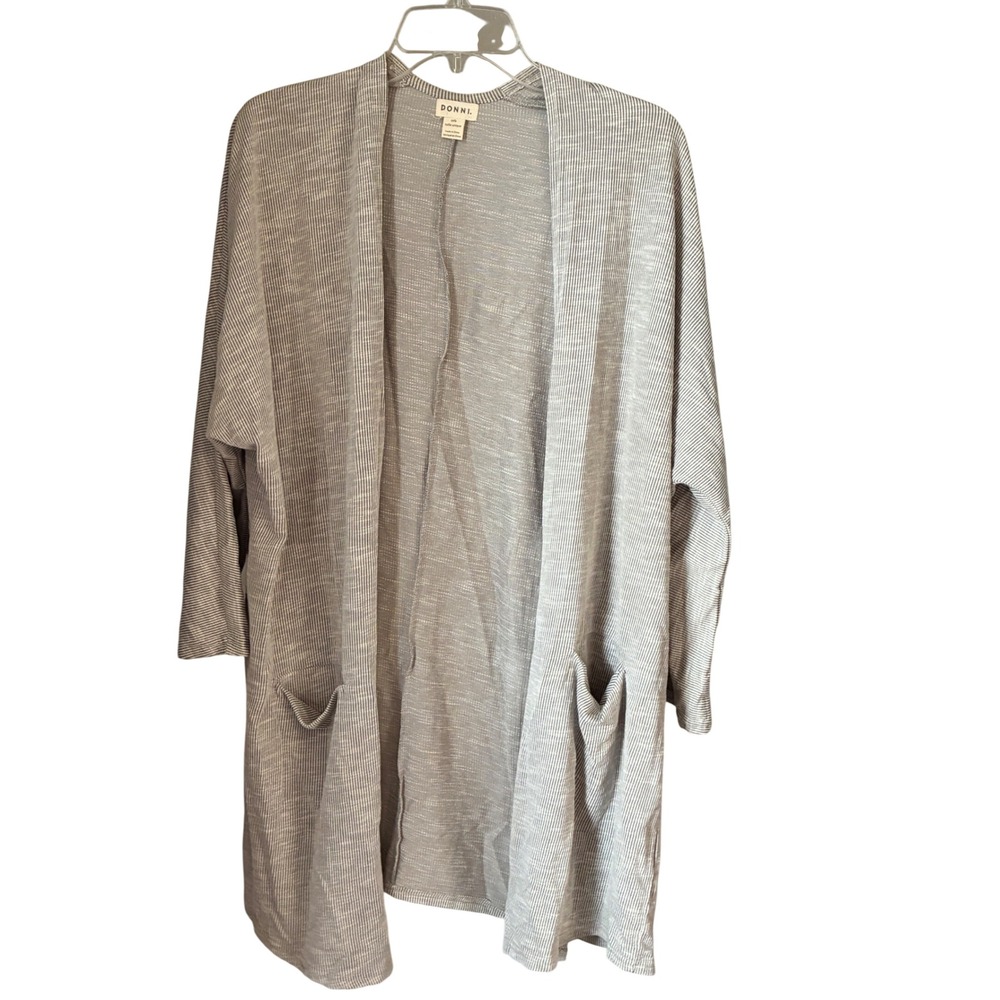 DONNI Anthropologie Ribbed Cardigan Women OSFA Grey Coastal Grandma Quiet Luxury